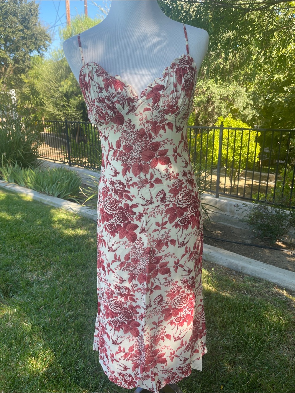 Reformation Floral Midi Slip Dress Size 2 Ivory Burgundy Romantic